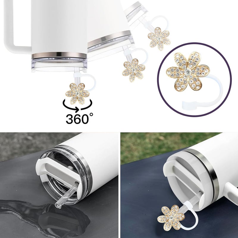 SEMATA 2PCS Elegant Straw Cover Cap for Stanley Cup Accessories,Bling Crystals Straw Toppers for Stanley Tumbler 40&30 oz,Rhinestone Reusable Straws Tips Protectors Compatible with 10mm Straws - Image 3